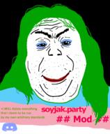 discord flag green_hair green_text hair janny makeup smile smug soyjak soyjak_party stubble text variant:alicia // 592x720 // 50.9KB