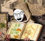 angry book clothes desert glasses gold hand holding_book holding_object house map money mustache open_mouth robe sand scribe soyjak stronghold stronghold_crusader stubble text variant:feraljak video_game // 786x720 // 313.0KB
