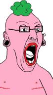 big_lips earring gauge glasses green_hair hair nose_piercing open_mouth pink_skin pooner scar soyjak stubble tongue tranny variant:imhotep // 549x983 // 94.7KB