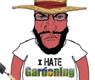 angry beard closed_mouth clothes gardening glasses hat i_hate punisher_face red red_skin soyjak subvariant:science_lover text tshirt variant:markiplier_soyjak // 1015x850 // 555.3KB