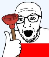 arm flag glasses hand holding_object holding_plunger meta:tagme open_mouth plunger poland soyjak stubble variant:unknown // 685x792 // 105.1KB