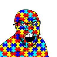 angry autism glasses open_mouth puzzle soyjak stubble variant:feraljak // 2048x2048 // 462.3KB