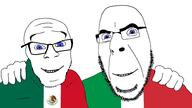 2soyjaks blue_eyes flag flag:italy flag:mexico friendship glasses italy mexico smile soyjak stubble teeth variant:cobson variant:feraljak // 1920x1080 // 265.2KB