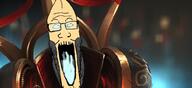 armor blue_eyes endless_legend glasses glowing_eyes stretched_mouth stubble variant:markiplier_soyjak video_game yellow_skin // 1000x460 // 366.4KB
