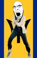 angry animated barbados country dance flag full_body gangnam_style glasses irl open_mouth soyjak stubble trident variant:cobson // 300x460 // 503.7KB