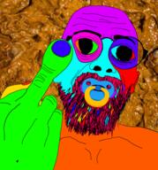 beard colorful deformed ear glasses hand logo_daedalus middle_finger nsfw pacifier poop poopjak soyjak twitter variant:logo // 900x967 // 805.4KB