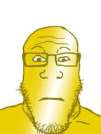 closed_mouth glasses gold neutral soyjak stubble variant:markiplier_soyjak yellow_skin // 600x800 // 124.6KB