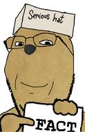 brown_skin closed_mouth clothes dog doge fact glasses hat serious_hat smile soyjak stubble subvariant:wholesome_soyjak variant:gapejak // 587x913 // 108.8KB