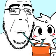 animal bald blush boykisser cat closed_mouth coal cup drinking drinking_straw furry glasses happy mauzymice milk mug smile soyjak stubble variant:cobson // 849x849 // 118.3KB