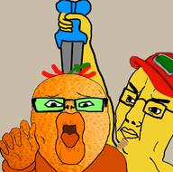 2soyjaks angry anti_froot arm art blood classical_art_parody closed_mouth froot glasses knife meta:tagme open_mouth sneed soyjak variant:chudjak variant:slurpjak // 433x429 // 133.3KB