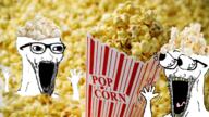 2soyjaks arm excited eyes_popping food foodjak glasses hand hands_up irl_background open_mouth popcorn shaking soyjak stretched_mouth stubble subvariant:waow subvariant:wewjak tongue variant:soyak waow yellow_teeth // 1200x675 // 1.0MB