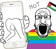 anus arm country flag gay glasses hand holding_object jordan leg lgbt nsfw open_mouth phone screen soyjak soyjak_holding_phone stubble text variant:markiplier_soyjak // 1028x898 // 501.1KB