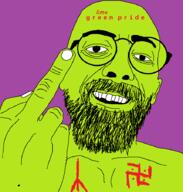 beard ear glasses green green_skin hand middle_finger soyjak swastika text variant:logo // 861x903 // 44.9KB