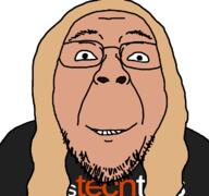 anthony_young closed_mouth clothes glasses grin linus_tech_tips long_hair smile soyjak stubble text tranny tshirt variant:bernd white_skin yellow_hair youtuber // 1200x1125 // 45.8KB