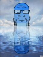 animated blue blue_skin calm closed_eyes gif glasses open_mouth pixiz smile soyjak stretched_chin stubble variant:markiplier_soyjak water // 600x800 // 1.9MB