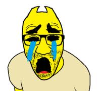 closed_eyes clothes crying discord emoticon glasses open_mouth soyjak stubble tongue variant:el_perro_rabioso yellow_skin 😭 // 427x400 // 9.4KB