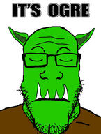 closed_eyes closed_mouth glasses goblin green its_over ogre ogroid orc pun soyjak stubble text variant:markiplier_soyjak // 720x953 // 315.8KB