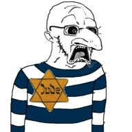 auschwitz award badge clothes ear forehead_wrinkles glasses happy_merchant jewish_nose jewish_star open_mouth prisoner scared striped_clothing stubble subvariant:doctos tongue variant:soyak white_skin // 600x600 // 108.5KB