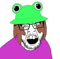 angry brown_hair frog frog_hat froge hair purple_shirt soyjak variant:feraljak // 1440x1430 // 178.0KB