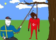 2soyjaks blood bloodshot_eyes cap clothes cockroach country crying full_body glasses hanging hat holding_object neovagina open_mouth outside rope soyjak stubble subvariant:wholesome_soyjak sweden tongue tree turkiye variant:bernd variant:gapejak yellow_teeth // 2100x1500 // 178.5KB