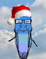 blue calm christmas closed_eyes closed_mouth clothes cold cool glasses hat irl_background santa santa_hat sky smile soyjak stretched_chin stubble variant:markiplier_soyjak // 785x1000 // 266.6KB