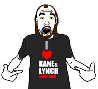 arm balding brown_hair clothes ear glasses goatee hand i_love james_seth_lynch kane_&_lynch long_hair open_mouth pointing soyjak stubble text tshirt variant:shirtjak video_game // 618x559 // 64.9KB
