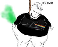 album_cover arm closed_eyes closed_mouth clothes cross_eyed dark_side_of_the_moon fart fat frown glasses hairy hand hanging its_over leg music pink_floyd rainbow rope soyjak stinky stubble suicide text tshirt variant:wholesome_soyjak // 1746x1415 // 710.1KB