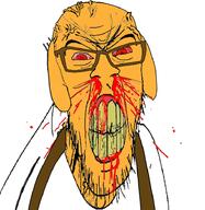 4chan angry blood bloodshot_eyes clenched_teeth clothes cracked_teeth dog ear glasses janny soyjak stubble suspenders variant:feraljak vein yellow_skin yellow_teeth // 894x919 // 411.8KB
