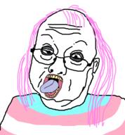 balding glasses open_mouth pink_hair soyjak tranny transgender_flag variant:bernd variant:unknown white_skin yellow_teeth // 537x579 // 103.0KB