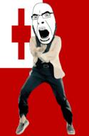 angry animated country cross dance flag full_body gangnam_style glasses irl open_mouth soyjak stubble tonga variant:cobson // 300x460 // 500.0KB