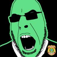 badge brazil clothes glasses glowie glowing green green_skin necktie open_mouth police portuguese_text soyjak stubble suit sunglasses text variant:cobson // 721x720 // 40.1KB