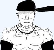 batter_(character) buff buffvein cap closed_mouth clothes ear hair hat off_(video_game) soyjak subvariant:chudjak_front subvariant:muscular_chud variant:chudjak video_game // 1059x973 // 86.9KB