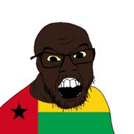 black_skin clothes country flag glasses guinea_bissau open_mouth small_eyes soyjak stubble variant:feraljak // 1500x1500 // 32.5KB