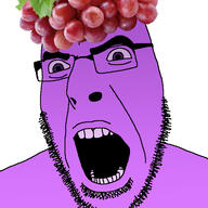 clothes food foodjak fruit glasses grape hat open_mouth purple_eyes purple_skin soyjak stubble variant:cobson // 721x720 // 326.2KB