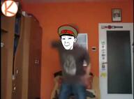 2soyjaks closed_mouth clothes dance doll_(user) ear football hat irl kolyma military_cap party pink_skin soyjak stubble variant:kuzjak variant:unknown video // 646x480, 23.9s // 2.4MB