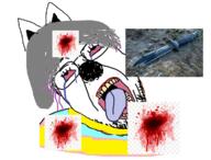 animal blood bloodshot_eyes clothes crying dead dog glasses grey_skin hanging knife open_mouth rope soyjak stubble suicide temmie tongue tranny tshirt undertale variant:bernd video_game yellow_teeth // 1161x883 // 518.2KB