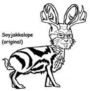 animal antler buck_teeth closed_mouth glasses jackalope rabbit rabbit_ear shadow smile smug snout soyjak stubble tail text variant:soyak // 600x586 // 24.9KB