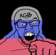 angry communism country flag glasses glowing hand kgb mustache open_mouth pointing pointing_at_viewer russia soyjak stubble variant:feraljak // 994x989 // 81.8KB