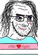 4chan acne closed_mouth clothes flag glasses hair heart i_love lgbt lgbt_(4chan) makeup nose_piercing r9k_(4chan) smile smug soyjak stubble tattoo tranny variant:classic_soyjak // 708x1017 // 377.1KB