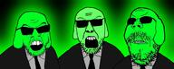 3soyjaks angry cia clothes glasses glowing green stubble suit variant:feraljak variant:gapejak variant:unknown // 2490x1000 // 827.1KB