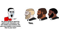 beard black_skin blue_eyes brown_eyes brown_skin christianity clothes collar crying frown glasses hair nazism nordic_chad open_mouth pointing red_eyes swastika text white_skin // 1024x519 // 125.4KB