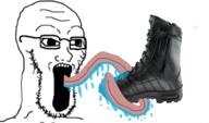 boot bootlicker glasses licking open_mouth soyjak stretched_mouth stubble tongue variant:soyak // 978x576 // 332.4KB
