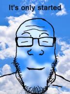 blue_skin calm closed_eyes closed_mouth cloud glasses irl_background its_over smile soyjak stubble text variant:markiplier_soyjak // 600x800 // 867.4KB