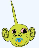 baby bloodshot_eyes deformed dipsy ear green green_skin pacifier soyjak stubble subvariant:nathaniel teletubbies variant:gapejak // 617x755 // 88.2KB