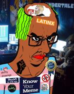 2007 anime autism brown_skin closed_mouth furry green_hair knowyourmeme latinx lipstick looking_up mcdonalds oldfag rent_free room subvariant:chudjak_seething text thinking tranny transgender_flag transparent undertale variant:chudjak // 1240x1568 // 2.4MB