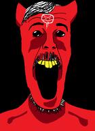 buck_teeth devil hair horn mustache open_mouth paint pentagram red_skin satanic satanism soyjak stubble variant:beastjak yellow_teeth // 878x1200 // 52.4KB
