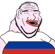 amerimutt arm balding clothes country ear flag mutt norf_fc pink_skin russia small_eyes soyjak stubble tshirt unibrow variant:impish_soyak_ears // 894x886 // 164.3KB