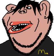 amerimutt brown_skin clothes ear earring eyeshadow goth hair lips looking_to_the_left makeup mcdonalds my_chemical_romance nose_piercing nose_ring piercing soyjak stubble subvariant:impish_amerimutt tan_skin variant:impish_soyak_ears white_background // 598x628 // 25.3KB