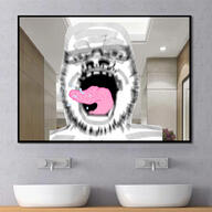 bathroom blur distorted glasses irl mirror open_mouth sink soyjak spit stubble tongue variant:a24_slowburn_soyjak // 1000x1000 // 388.6KB