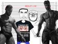 2soyjaks angry anime arm belt black_and_white buff closed_eyes closed_mouth clothes ear full_body gigachad hair hand height i_paused_my its_over jeans leg loli manlet nazism red shirtless soyjak subvariant:chudjak_front swastika text tshirt underpants variant:a24_slowburn_soyjak variant:chudjak // 1273x971 // 817.7KB